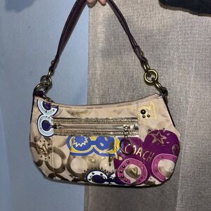 Vtg COACH Handbag Shoulder Bag Poppy Colorful Pattern Heart Studded Glitter